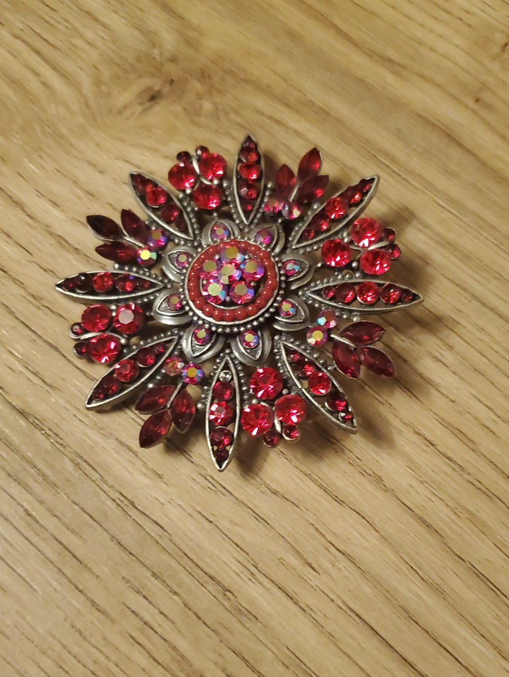 Source Unknown Red Crystal Starburst Brooch